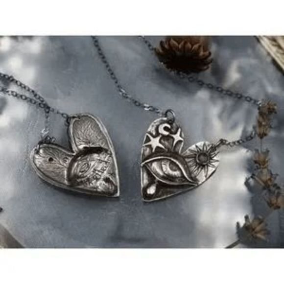 Silver Celestial Moonstone Crying Eye Sun Heart Pendant Necklace - Picture 4 of 9